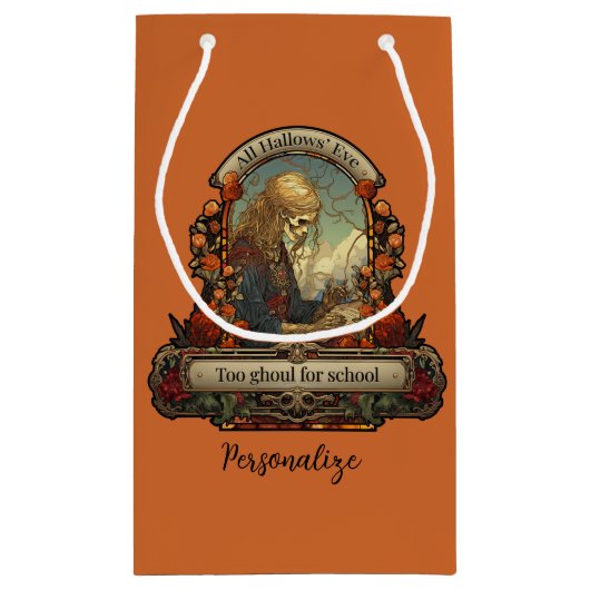 ハロウィーン学生スケルトンおもしろい引用文のパーソナライズ スモールペーパーバッグ (裏面)