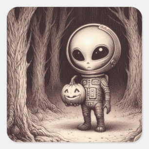 ハロウィーン宇宙エイリアンとJack-O-Lantern スクエアシール