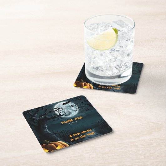 ハロウィーン小さなスプークのカボチャの赤ちゃんシャワー スクエアペーパーコースター (インサイチュ)