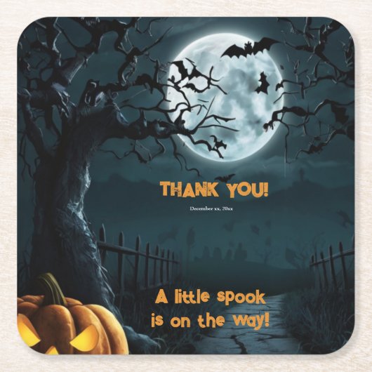 ハロウィーン小さなスプークのカボチャの赤ちゃんシャワー スクエアペーパーコースター (正面)