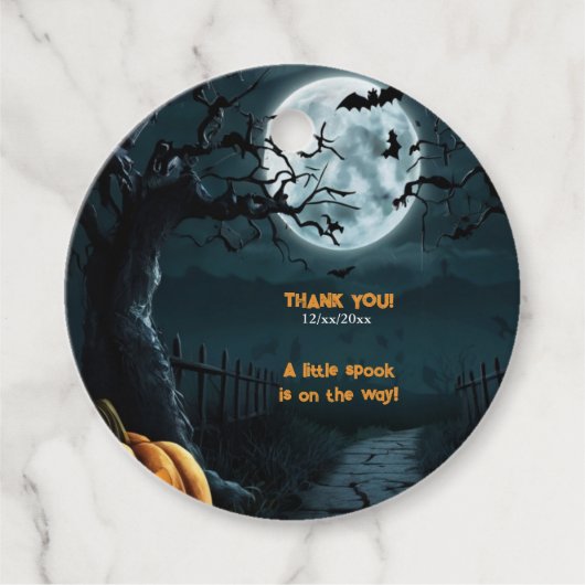 ハロウィーン小さなスプークのカボチャの赤ちゃんシャワー フェイバータグ (正面)