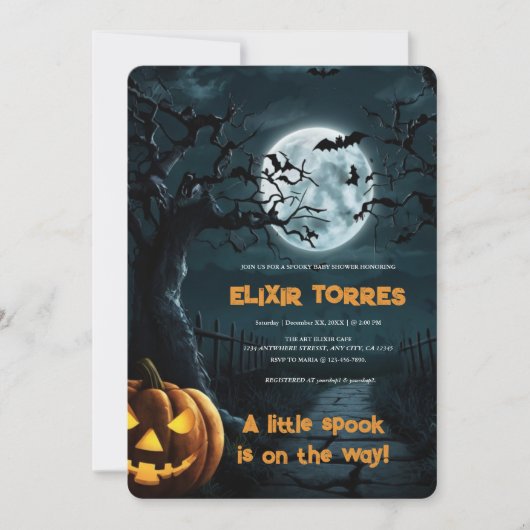 ハロウィーン小さなスプークのカボチャの赤ちゃんシャワー 招待状 (正面)