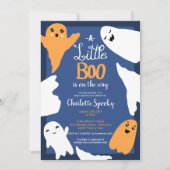 ハロウィーン小さなブオレンジオレンジの幽霊の赤ちゃんシャワー 招待状 (正面)