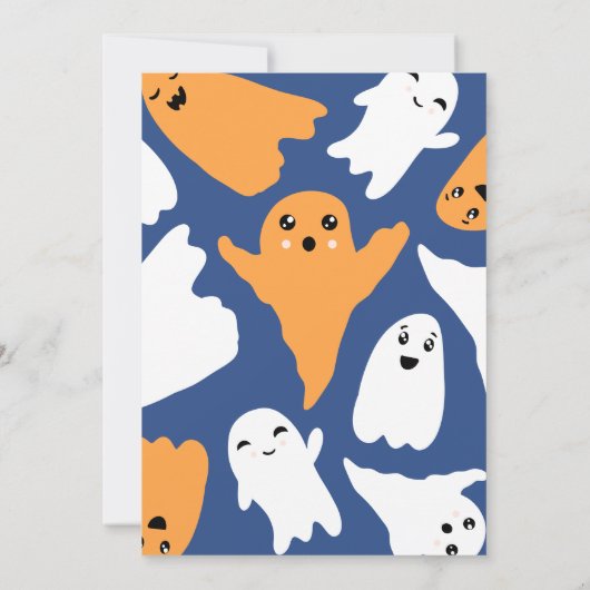 ハロウィーン小さなブオレンジオレンジの幽霊の赤ちゃんシャワー 招待状 (裏面)