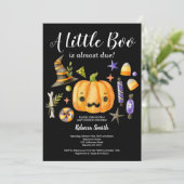 ハロウィーン小さなブカボチャ赤ちゃんシャワーブラック 招待状 (スタンド正面)