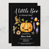 ハロウィーン小さなブカボチャ赤ちゃんシャワーブラック 招待状 (正面/裏面)