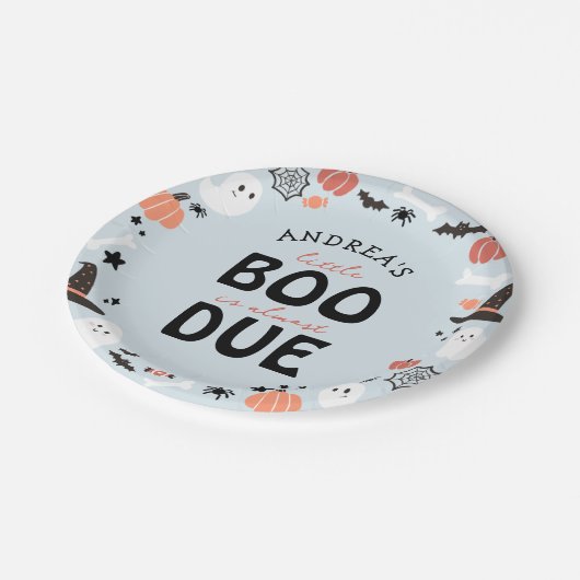 ハロウィーン小さなブーはほとんどデュースシャワー男の赤ちゃん ペーパープレート (アングル)