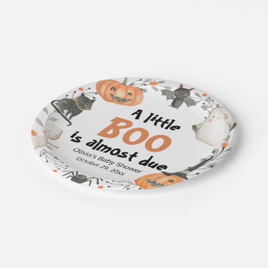 ハロウィーン小さなブーはほとんど赤ちゃんシャワー ペーパープレート (アングル)