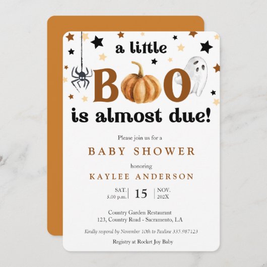 ハロウィーン小さなブーブベイビーシャワーの招待 招待状 (正面/裏面)