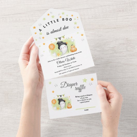 ハロウィーン小さなブーブベビーシャワー オールインワン招待状 (貼ってはがせる)