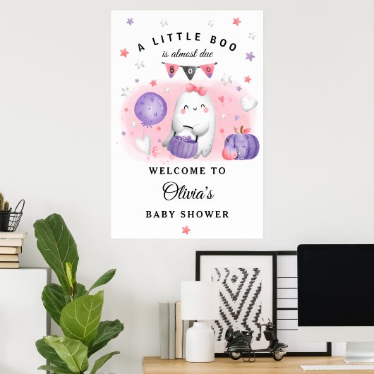 ハロウィーン小さなブー女の子の赤ちゃんシャワー歓迎サイン ポスター (ホームオフィス)