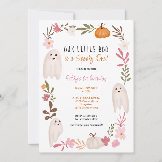 ハロウィーン小さなブー幽霊かわいい子供たち1歳の誕生日 招待状 (正面)