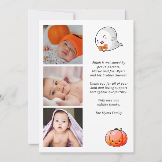 ハロウィーン小さなブー幽霊-男の赤ちゃん誕生 (裏面)