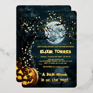 ハロウィーン小さな小さなスプックかぼちゃの赤ちゃんシャワー箔 箔招待状