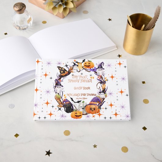 ハロウィーン小さな足不気味、甘い赤ちゃんシャワー箔 ゲストブック (正面見開き)