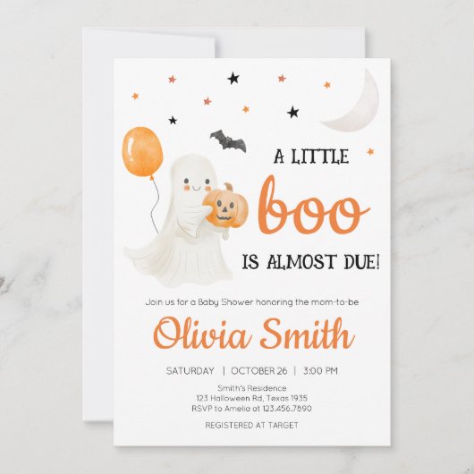 ハロウィーン少しブーはほとんど赤ちゃんシャワーが必要 招待状 (正面)