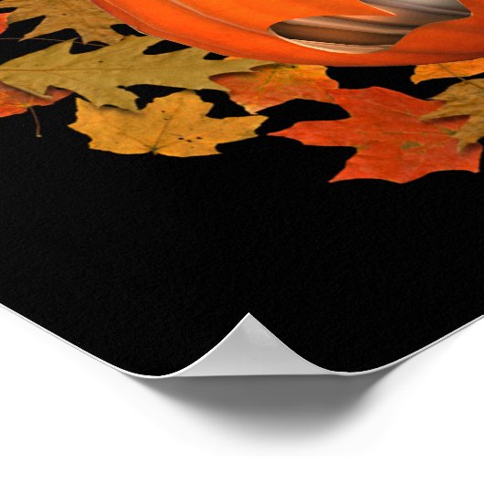 ハロウィーン平均ハロウィーンのカボチャのちょうちんと紅葉 ポスター (角)