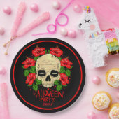 ハロウィーン年20xxスカルレッドハイビスカスブラック9" ペーパープレート (パーティー)