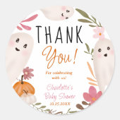 ハロウィーン幽霊かわいい赤ちゃん感謝していシャワーあなた ラウンドシール (正面)