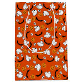 ハロウィーン幽霊こうもりスカルパンプキン ミディアムペーパーバッグ (正面)