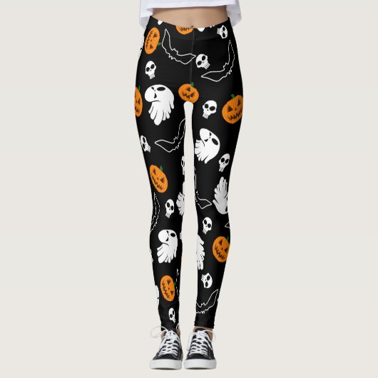 ハロウィーン幽霊こうもりスカルパンプキン レギンス (正面)