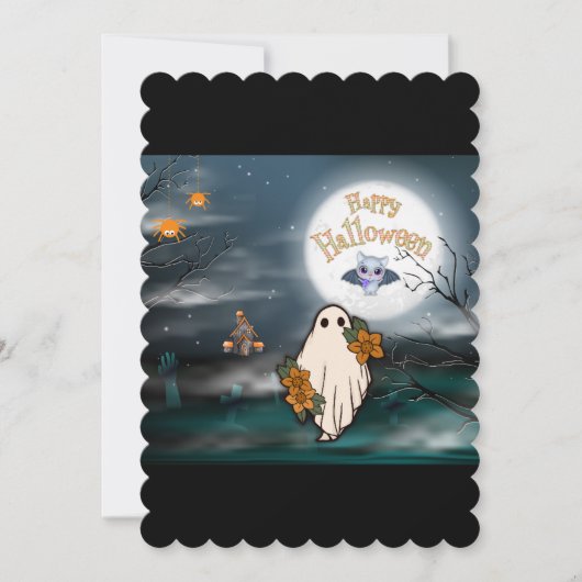 ハロウィーン幽霊こうもりスパイダズハロウィンカード ノートカード (正面)