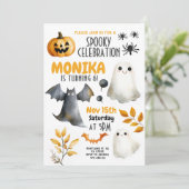 ハロウィーン幽霊こうもりパンプキン子供の誕生日 招待状 (スタンド正面)