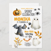 ハロウィーン幽霊こうもりパンプキン子供の誕生日 招待状 (正面/裏面)