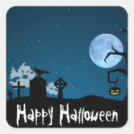 ハロウィーン幽霊たちズアット墓地 スクエアシール