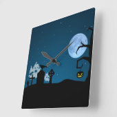 ハロウィーン幽霊たちズアット墓地 スクエア壁時計 (傾斜)