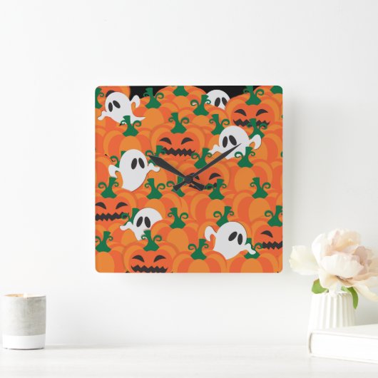 ハロウィーン幽霊たち幽霊のよく出るカボチャパッチ スクエア壁時計 (ホーム)