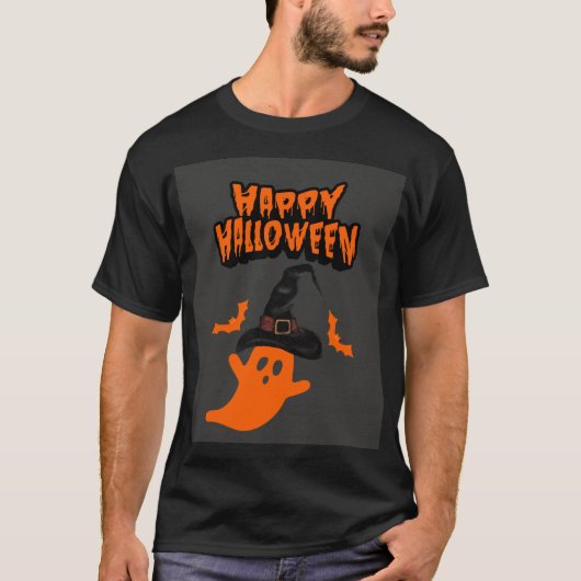 ハロウィーン幽霊とウィッチハット魔法 Tシャツ (正面)