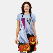 ハロウィーン幽霊とカボチャ エプロン (着用した状態)