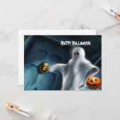 ハロウィーン幽霊とカボチャ カード (正面/裏面インサイチュ)