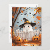 ハロウィーン幽霊とカボチャ シーズンポストカード (正面/裏面)