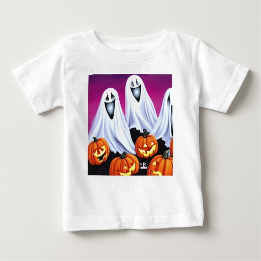 ハロウィーン幽霊とカボチャ ベビーTシャツ (正面)