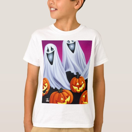 ハロウィーン幽霊とカボチャ Tシャツ (正面)