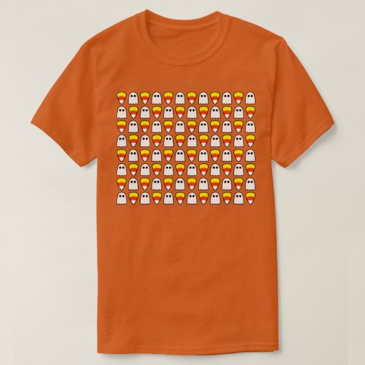 ハロウィーン幽霊とキャンディーコーン Tシャツ (デザイン正面)