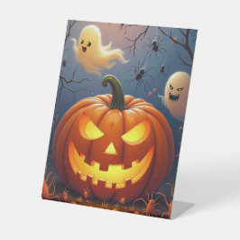 ハロウィーン幽霊とクモ 台座サイン