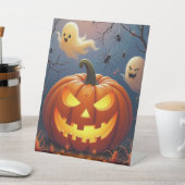 ハロウィーン幽霊とクモ 台座サイン (インサイチュ)