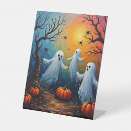 ハロウィーン幽霊とクモ 台座サイン