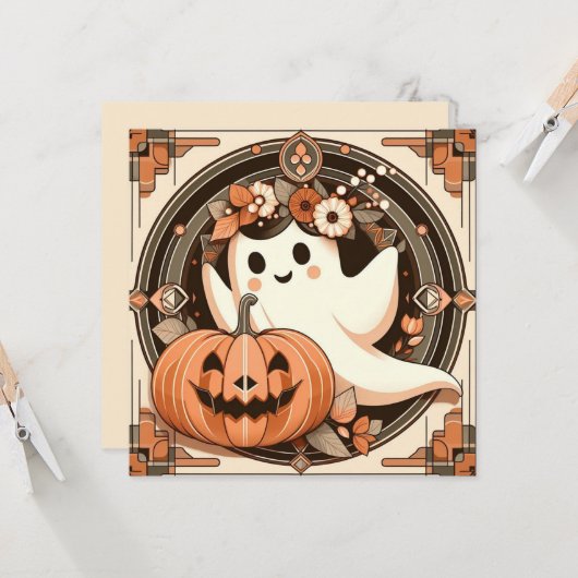 ハロウィーン幽霊とジャックオランタン不気味 カード (正面/裏面インサイチュ)