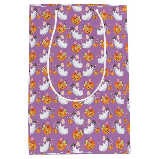 ハロウィーン幽霊とスイーツシームレスパターンラップ ミディアムペーパーバッグ (正面)