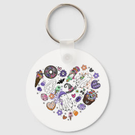 ハロウィーン幽霊とパンプキンクリップアートハートシェイプ キーホルダー