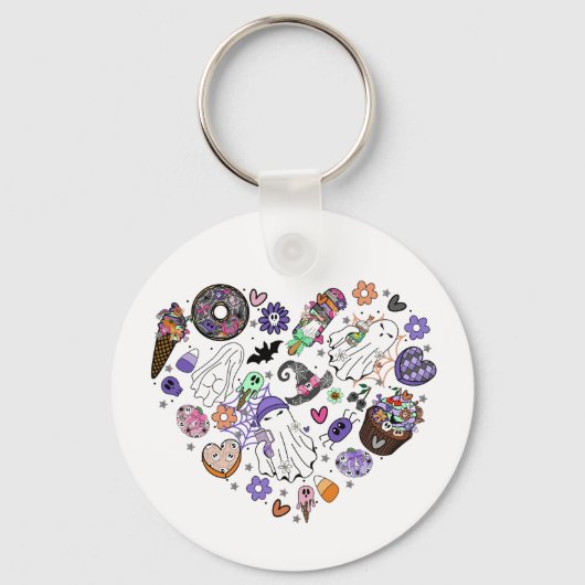 ハロウィーン幽霊とパンプキンクリップアートハートシェイプ キーホルダー (正面)