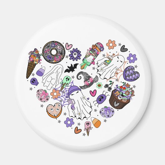 ハロウィーン幽霊とパンプキンクリップアートハートシェイプ マグネット (正面)