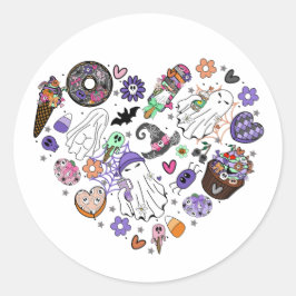 ハロウィーン幽霊とパンプキンクリップアートハートシェイプ ラウンドシール