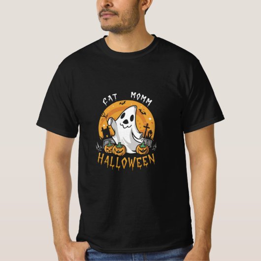 ハロウィーン幽霊と黒猫の不気味な季節 Tシャツ (正面)