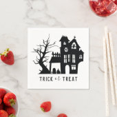 ハロウィーン幽霊のよく出るの不気味な家トリックまたは治療 スタンダードカクテルナプキン (インサイチュ)