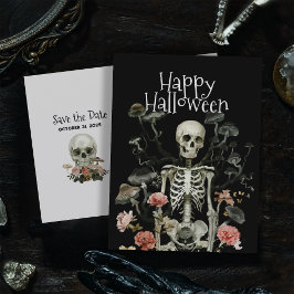 ハロウィーン幽霊のよく出るスケルトンの森Save the Date ポストカード